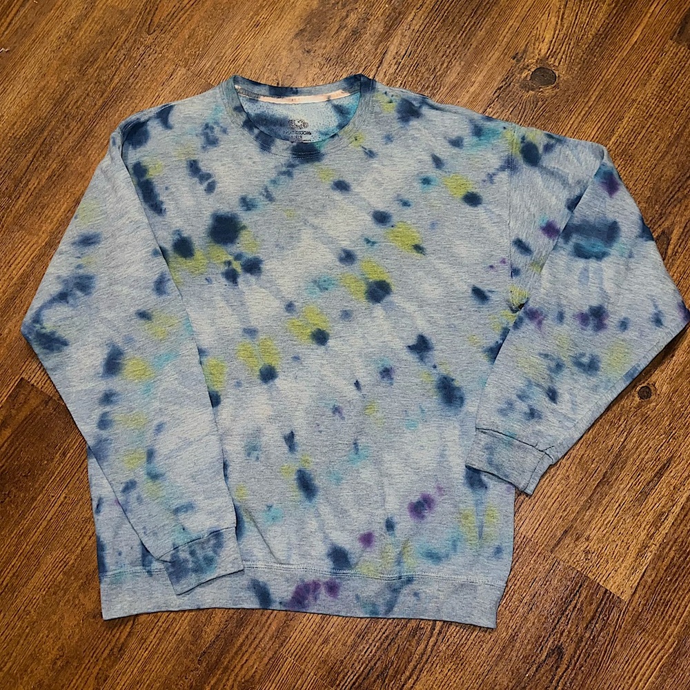 Fruit of the Loom Vintage Gray Colorful Tie-Dye Sweatshirt Cozy Pullover Size L - Picture 5 of 13